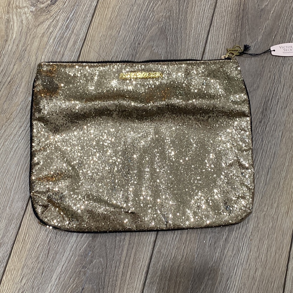 NWT VICTORIA’S SECRET Gold Sequin Fold Over Zipper Clutch Makeup B… - Picture 6 of 14
